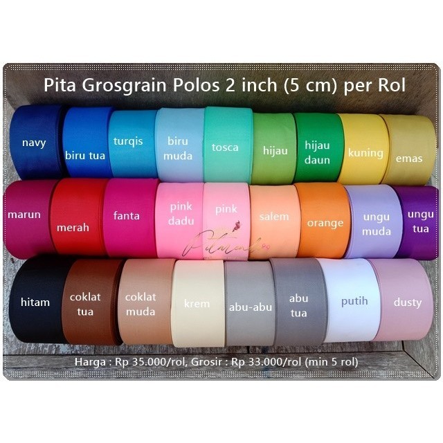 

MURAH PGP-109 : Pita Grosgrain Polos 2 inch (5 cm) per ROLL