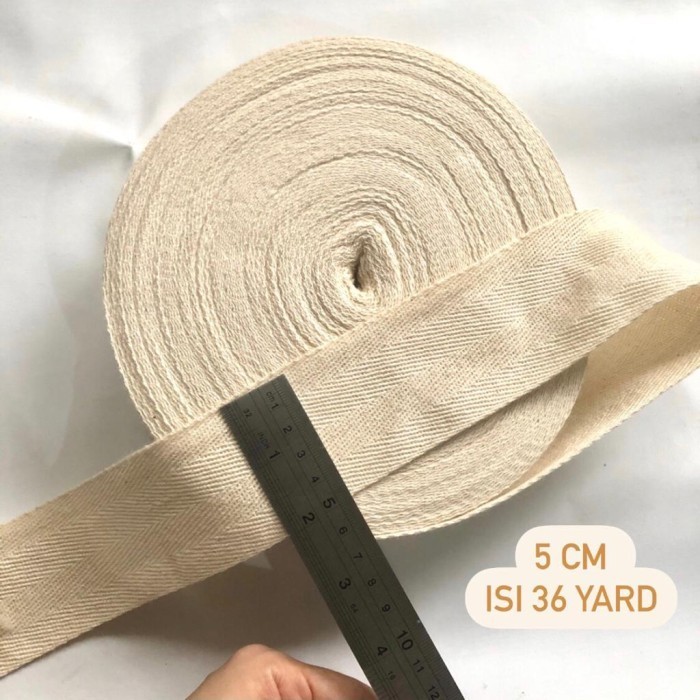 

TERMURAH Pita katun twill tape / label katun 5 cm isi 36 yard / Pita jahit