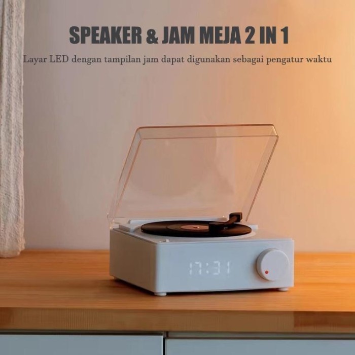 Merli Round-X11 Atomic Speaker Bluetooth Jam Alarm Speaker Retro Bentuk Vinyl Record Player