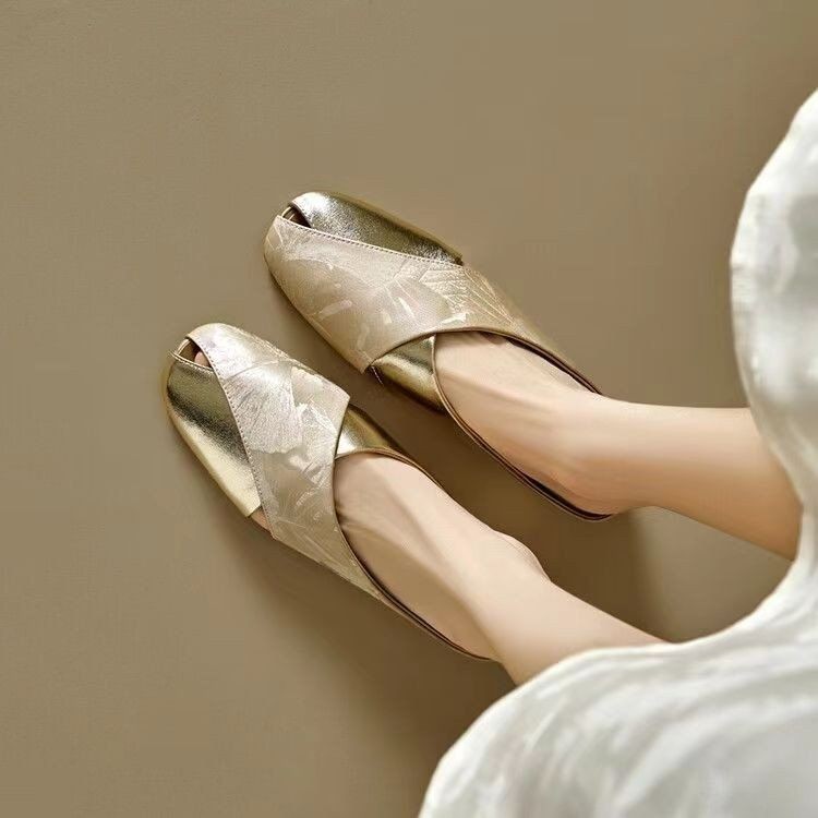 Sepatu Kulit Asli Setengah Selop, Sepatu Mules Wanita, Sepatu Kulit Autentik, Sepatu Setengah Datar