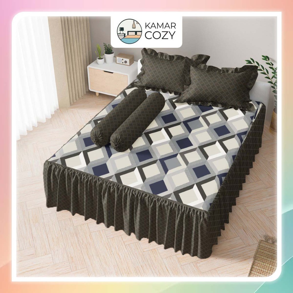 Sprei Kintakun Set Rumbai 160x200 / 180x200 Hasya Queen / King Dluxe Aesthetic 39 cm Estetik / Minim