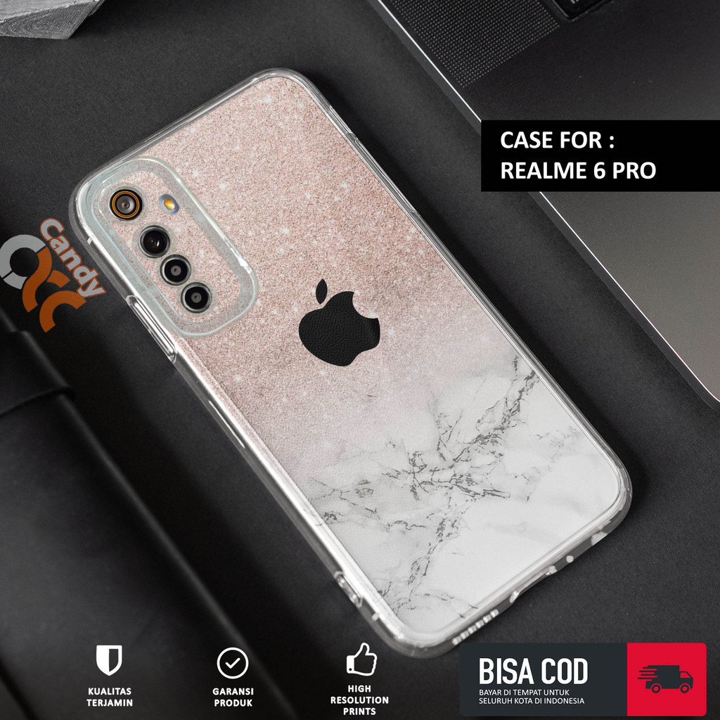 Case REALME 6 PRO - Casing REALME 6 PRO Motif APL GLITTER - Softcase Premium Fourside - Bening Trans