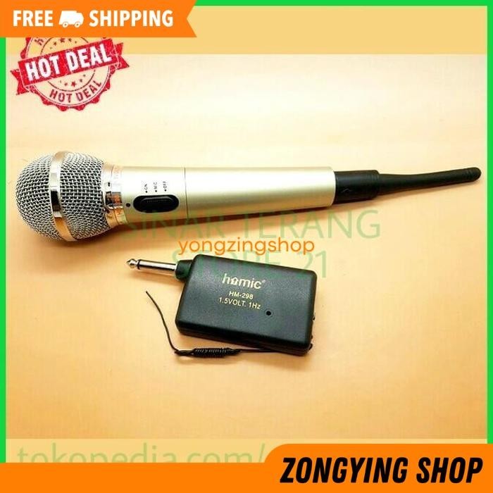 MIC WIRELES + KABEL HOMIC HM-298 MICROFON MICROPHONE TANPA KABEL HM298 ZONGYING SHOP BEST SELLER