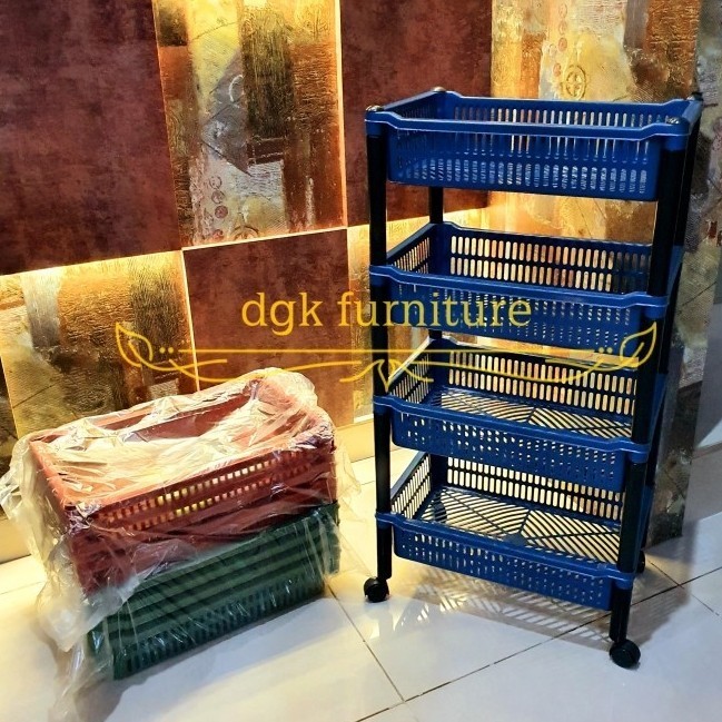 TERJAMIN Rak Salon Keranjang Susun Empat 4 Tingkat Serbaguna Roda Plastik