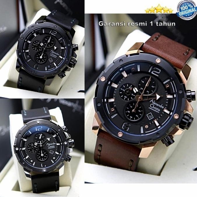 ALEXANDRE CHRISTIE AC6410 MC / AC 6410 MAN BLACK LEATHER JAM TANGAN