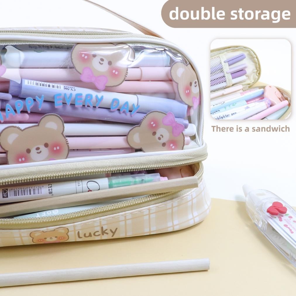 

TERLARIS Large Capacity Transparent Pencil Case Portable Waterproof Kawaii Pencil bag Cute Stationery School Supplies for Students fs-6