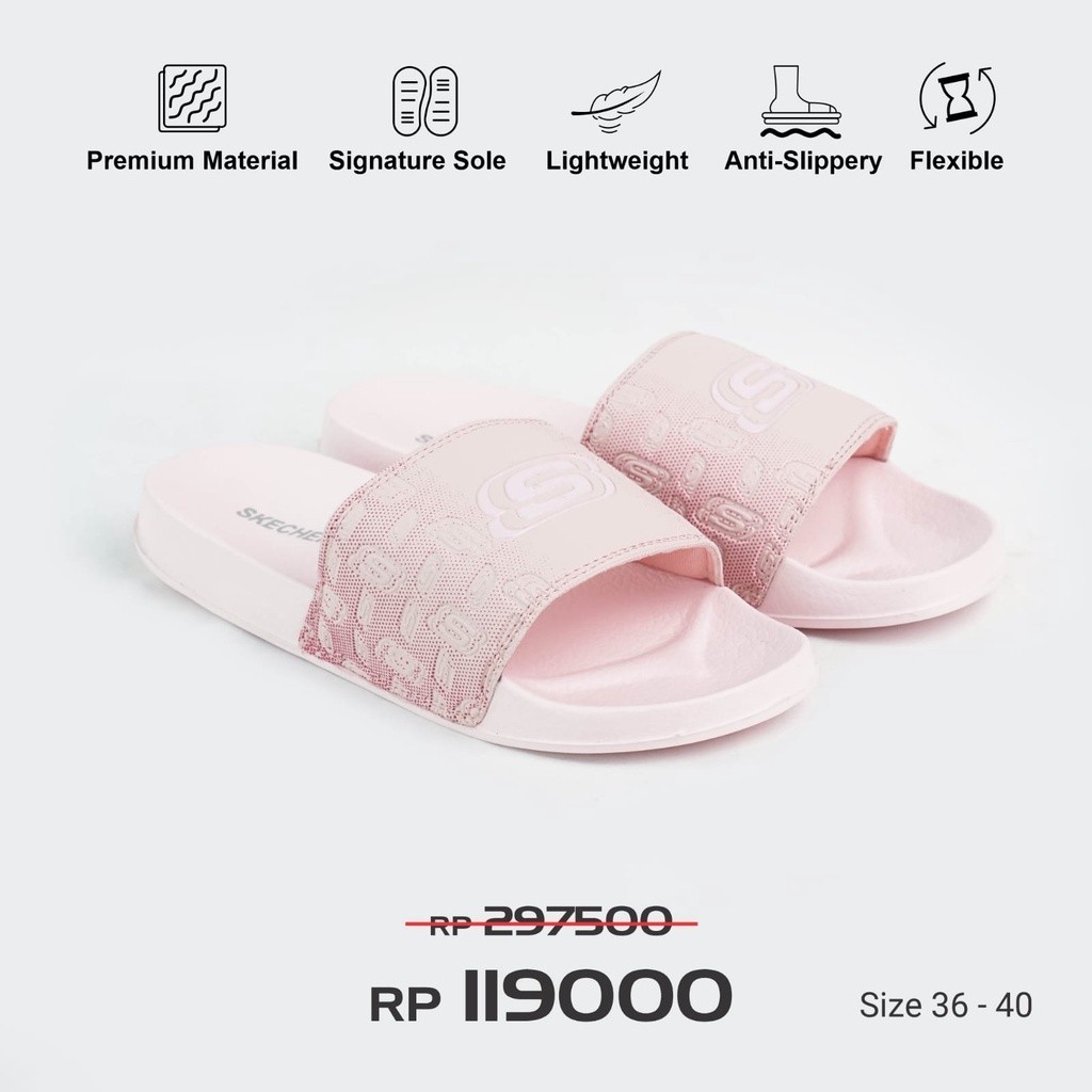 Flatshoes Kerja Nyaman // Sandal Skechers Slip On Wanita Original Terbaru Sendal Sketchers Cewek