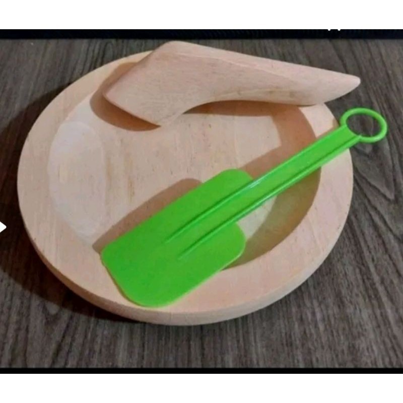 Cobek kayu Cobek sambal Bonus lemet plastik