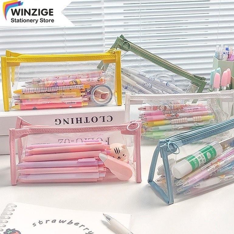 

8.8 Winzige Kotak Pensil Transparan Aesthetic Pencil Case Large Tempat Pensil Pen Pouch Lucu Stationery Organizer