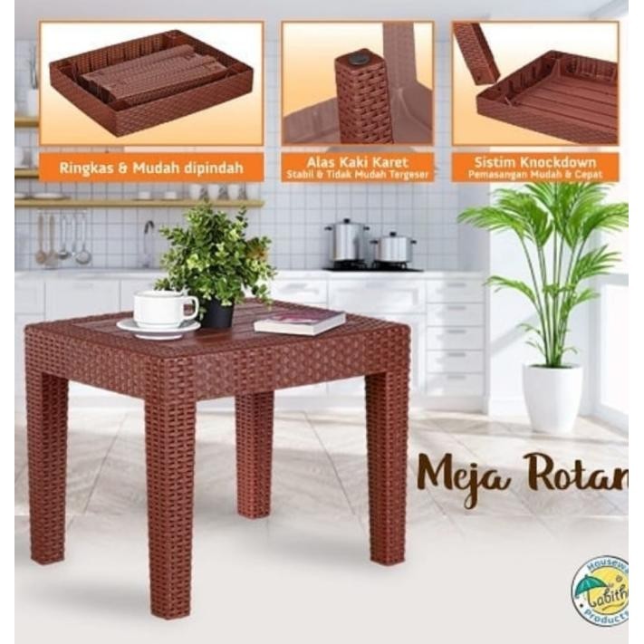 Kursi teras anyaman plastik Tabitha dan meja H56J