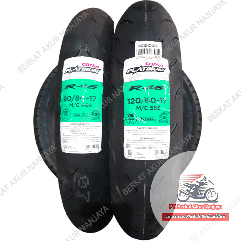 Corsa Platinum R46 90/80 & 120/60-17 Sepasang Ban Motor Sport Soft Compound BONUS Pentil