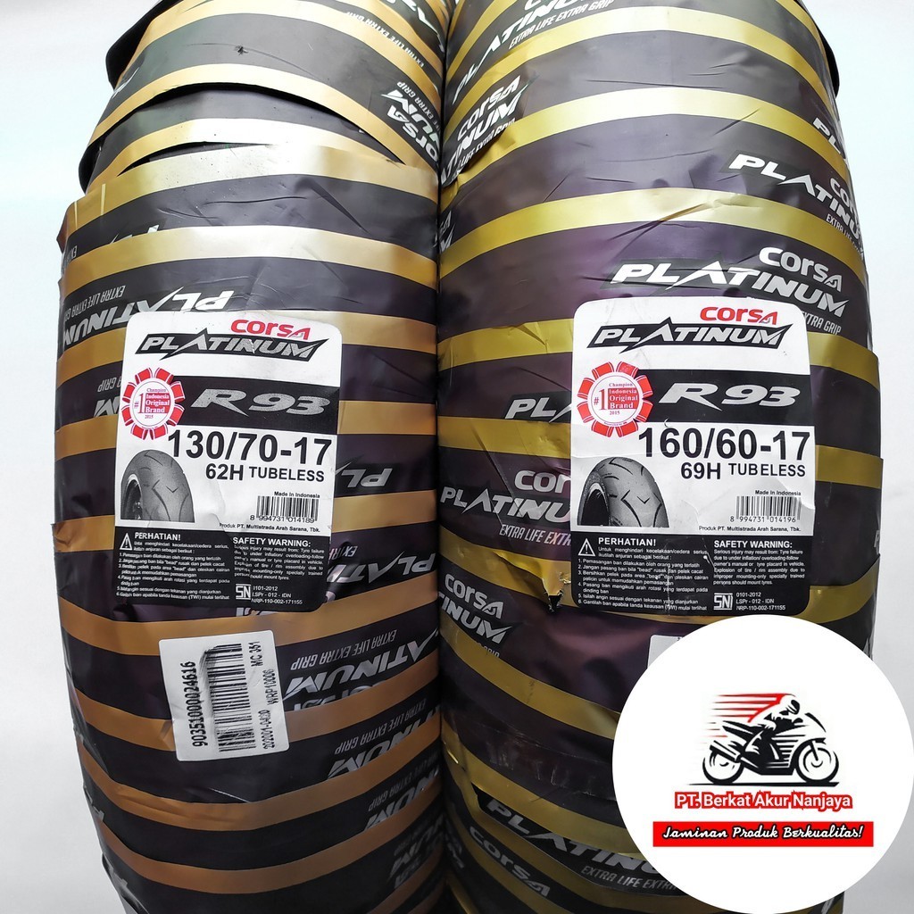 Corsa Platinum R93 Platinum 130/70 & 160/60-17 Sepasang Ban Motor Sport Tubeless BONUS Pentil
