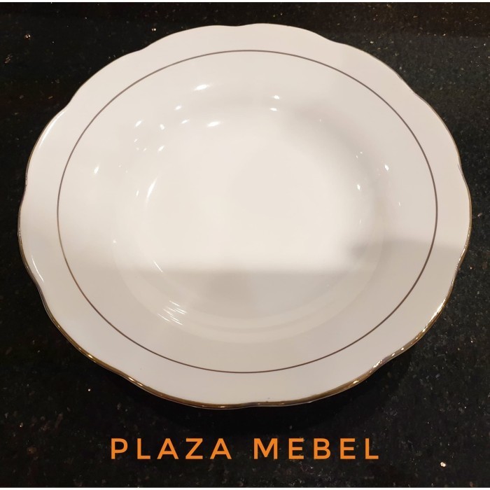 Ede Piring Makan Keramik 9" Putih List Emas Strip Mas 6 Pcs Sango ( Sni )