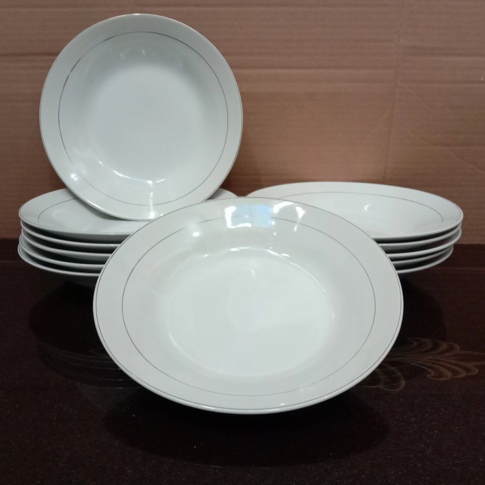 Ede Piring Makan Keramik Polos List Emas 9 Inch Sunbird ( Perlusin )