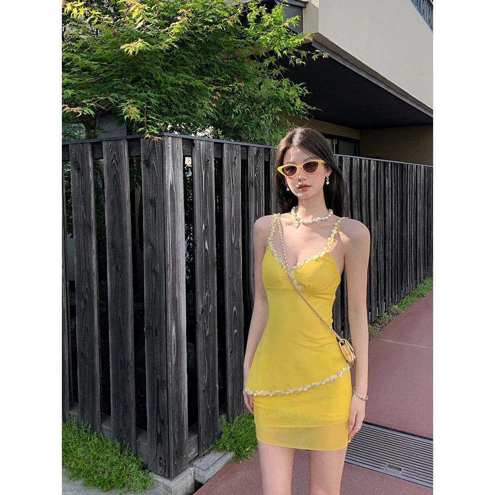 <Crunchy brulee> dress Gaun bunga renda tambal sulam romantis