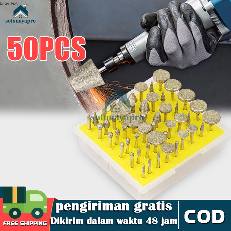 Original 50Pcs Mata Ukir Batu Granit Keramik Porting Gerinda Mini Mata Bor Tuner Diamond Mounted Set
