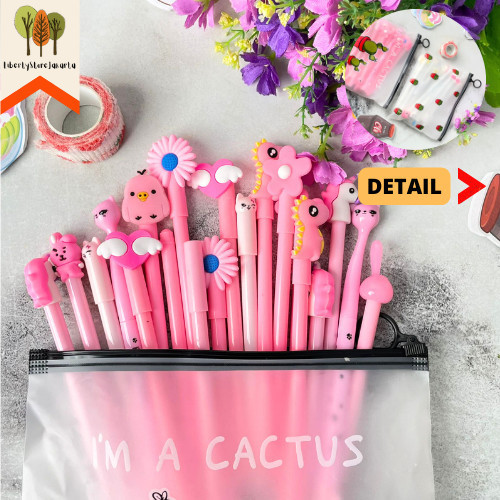 

Paket Pouch Kaktus Pulpen Gel isi 20 pcs Varian Putih Pink Alat Tulis