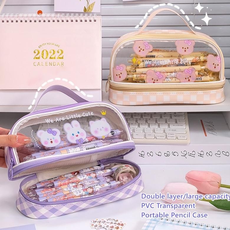 

gs-56 Kartun Baru Kapasitas Pen Bag Storage Bag untuk mahasiswa SMA Junior Portable Cute Simple Stationery Box Termurah