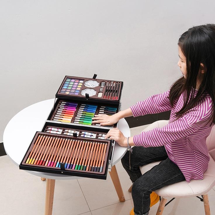 

IK69 WD Crayon Set 145pcs Koper Aluminium Besi Krayon Pensil Warna 145 Pcs Box Alat Lukis Anak Koper Set Murah