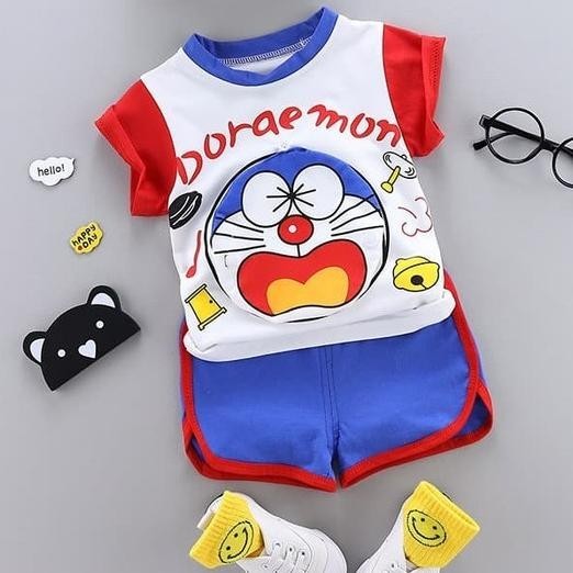 Baju Setelan Doraemon Set Casual Lucu Bayi Laki Laki
