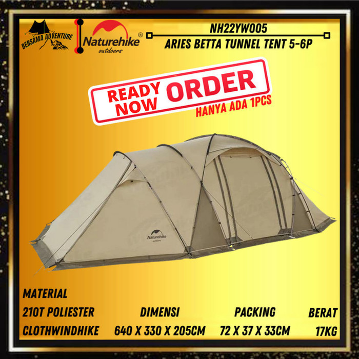 {DianShop} Tenda Camping Aries Betta Tunnel Tent 5-6p Naturehike NH22YW005 Berkualitas