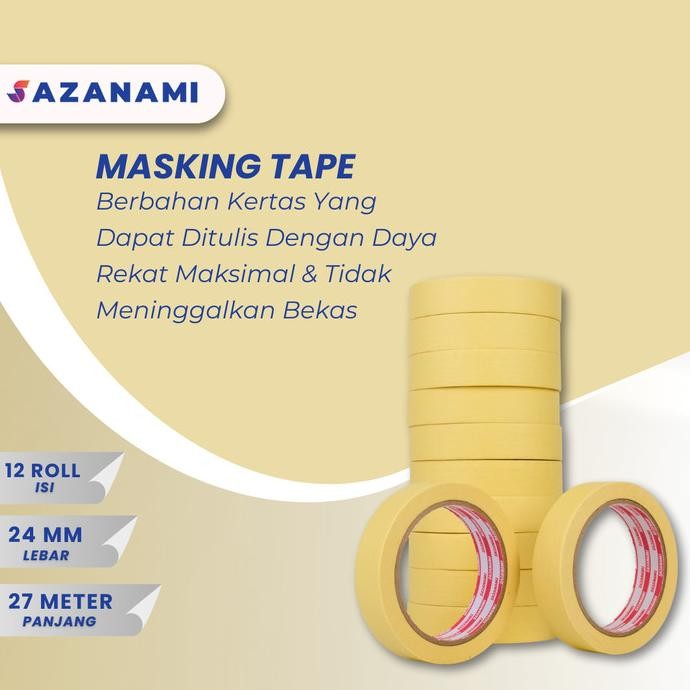 

Baru Lakban Kertas Masking Tape 1" 24mm x 27m Sazanami Tape isolasi kertas saz4 Ayo Order