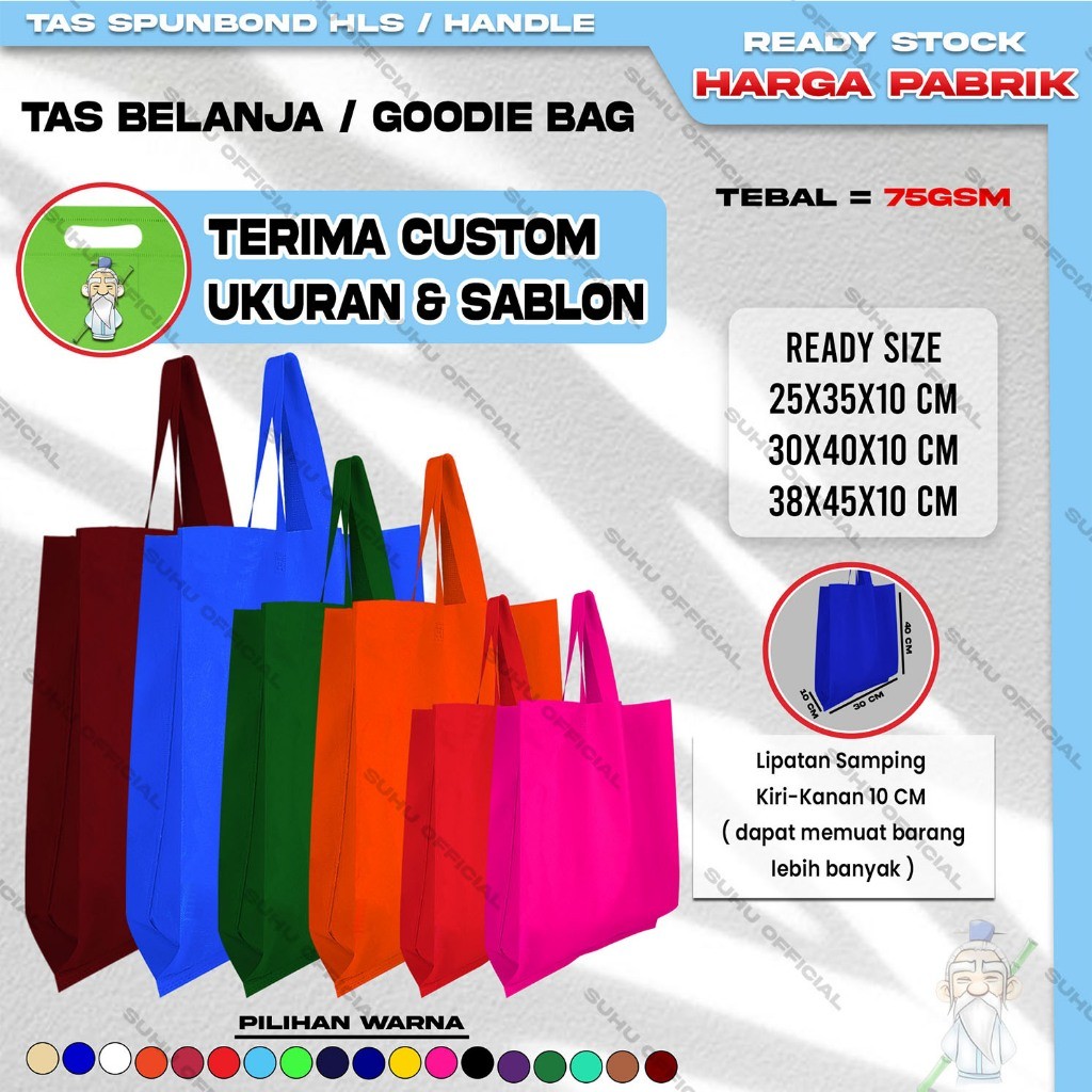 

Tas Bahu Premium // SUHU Goodie Bag Tas Belanja Spunbond Model Tali Handle Kantong Souvenir Kain