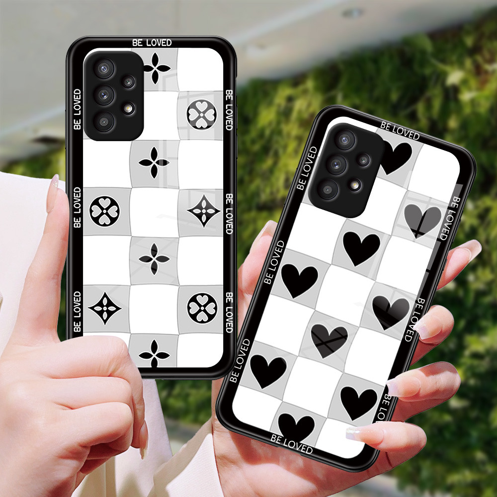 Hati Kotak-Kotak Kaca glass Case cesing kesing untuk Samsung A73 A72 A71 A70 A55 A54 A53 A55 A52 S A