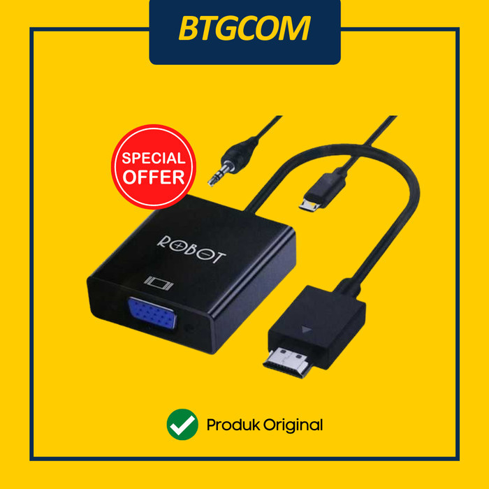 ADAPTOR ROBOT RHV20 HDMI TO KE KABEL VGA ADAPTER CONVERTER WITH AUDIO PORT INTERFACE KONVERTER CABLE