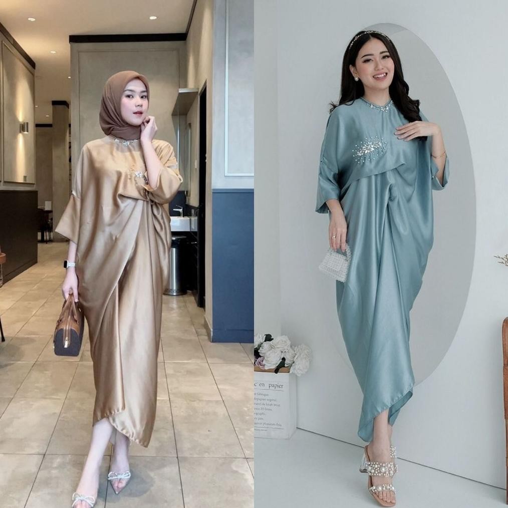 Gamis Kaftan Pesta Mewah Missnomi Syarefa Muslim Lebaran Bridesmaid Couple Baju Lebaran Satin Dress 