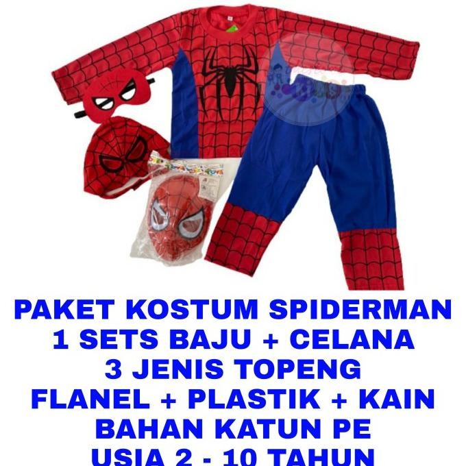 WK PAKET KOSTUM SPIDERMAN SUPERHERO ANAK LAKI LAKI KADO ULTAH SETELAN