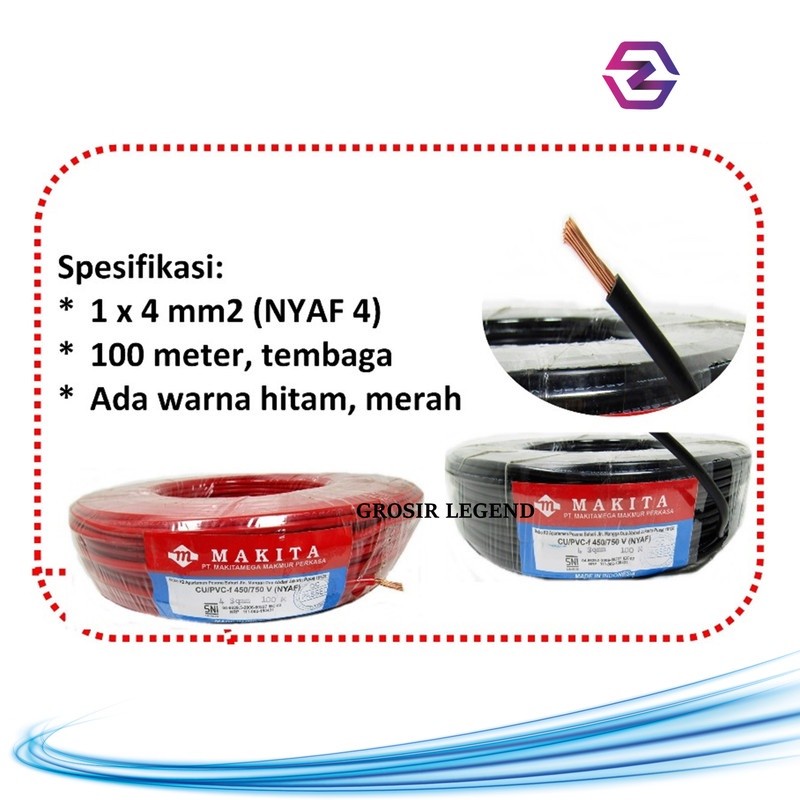 Kabel NYAF serabut 1x4 mm 100 meter Makita merah