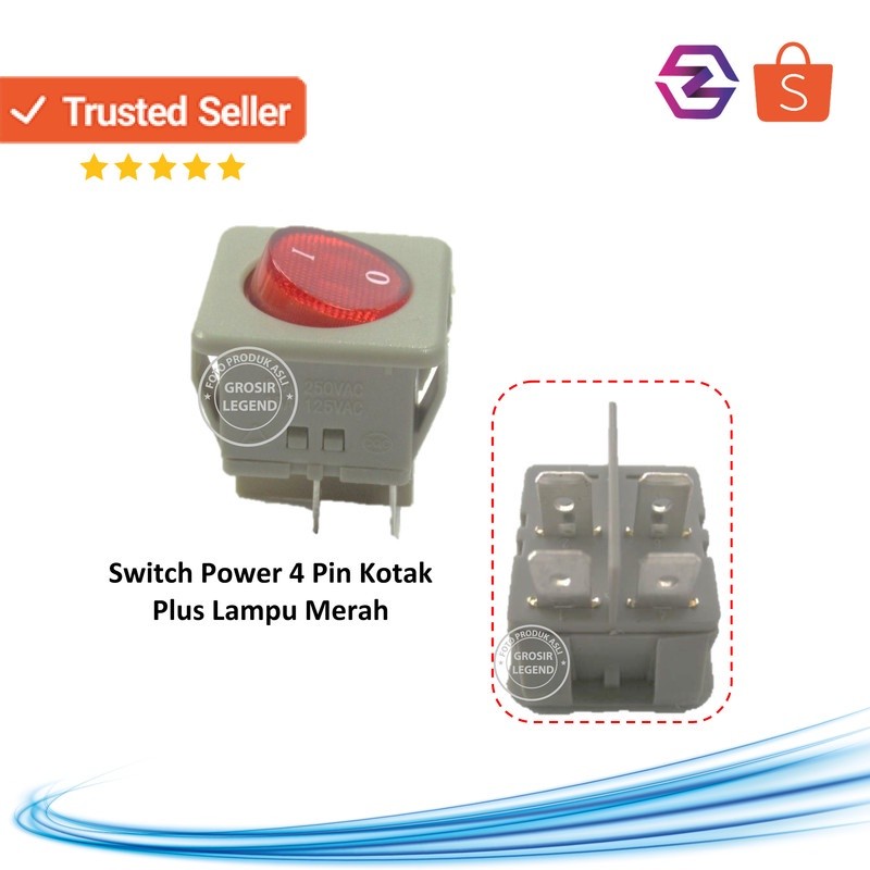 Push button on off 4 pin roker switch kotak abu plus lampu