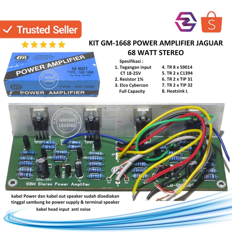 Kit power amplifier jaguar 68 watt setero GM 1668