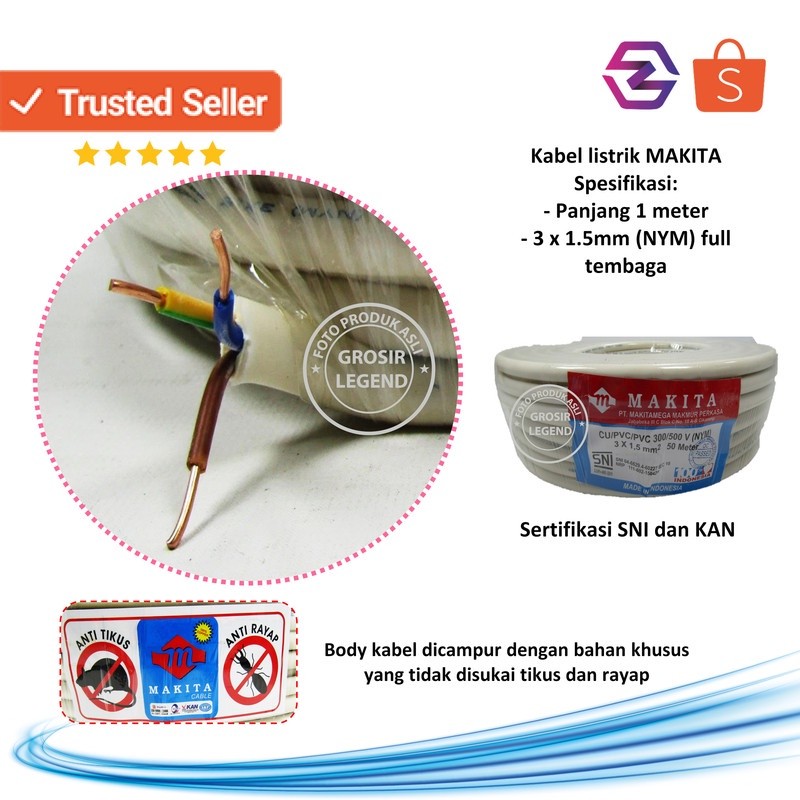 Kabel NYM 3x1.5 mm 1m meter Makita