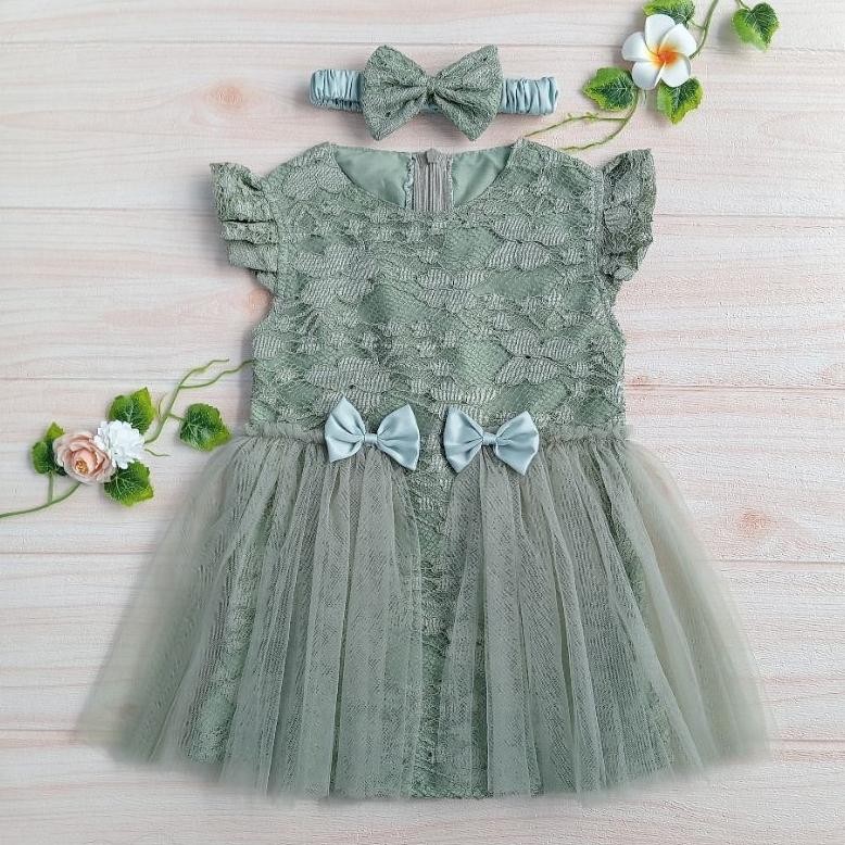 PROMO Dress Anak Perempuan / Gaun Pesta Bayi / Dress Bayi Newborn / Dress Anak warna SAGE GREEN ni-2