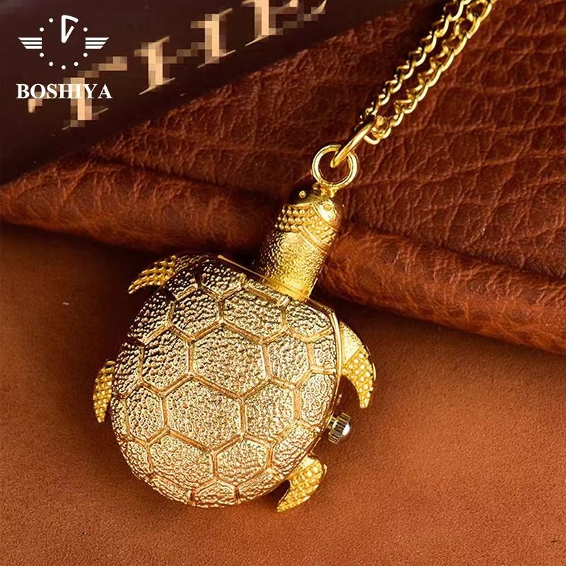 Jam Saku Flip Quartz Kura-kura Emas, Retro Kreatif Baru