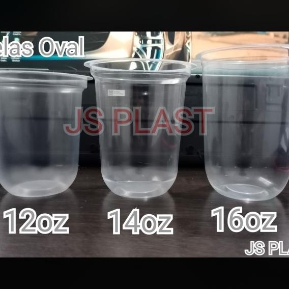 1 Dus Gelas Plastik Oval 12Oz 14Oz 16Oz / Gelas Kapsul / U Cup