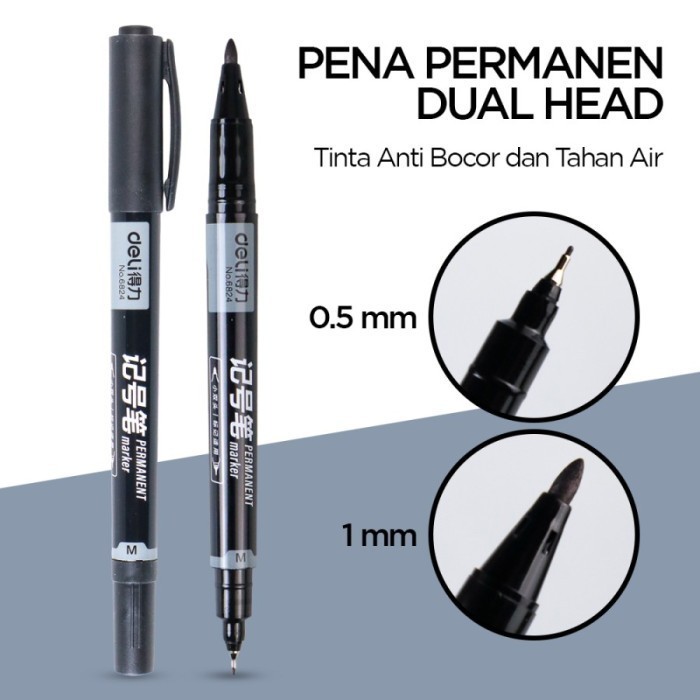 

Tokohgrosir Deli pena Spidol Hitam Permanen Dual Tip black Marker 0.5 1 mm - 6824