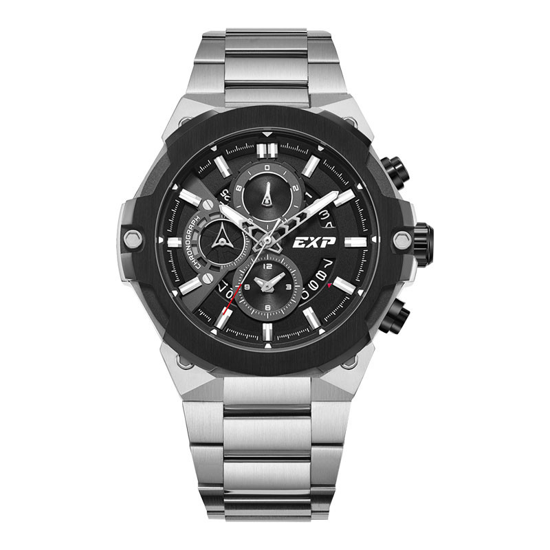 Jam Tangan Pria Expedition Chronograph E 6838 MC BTBBA Men Black Dial Stainless Steel Strap