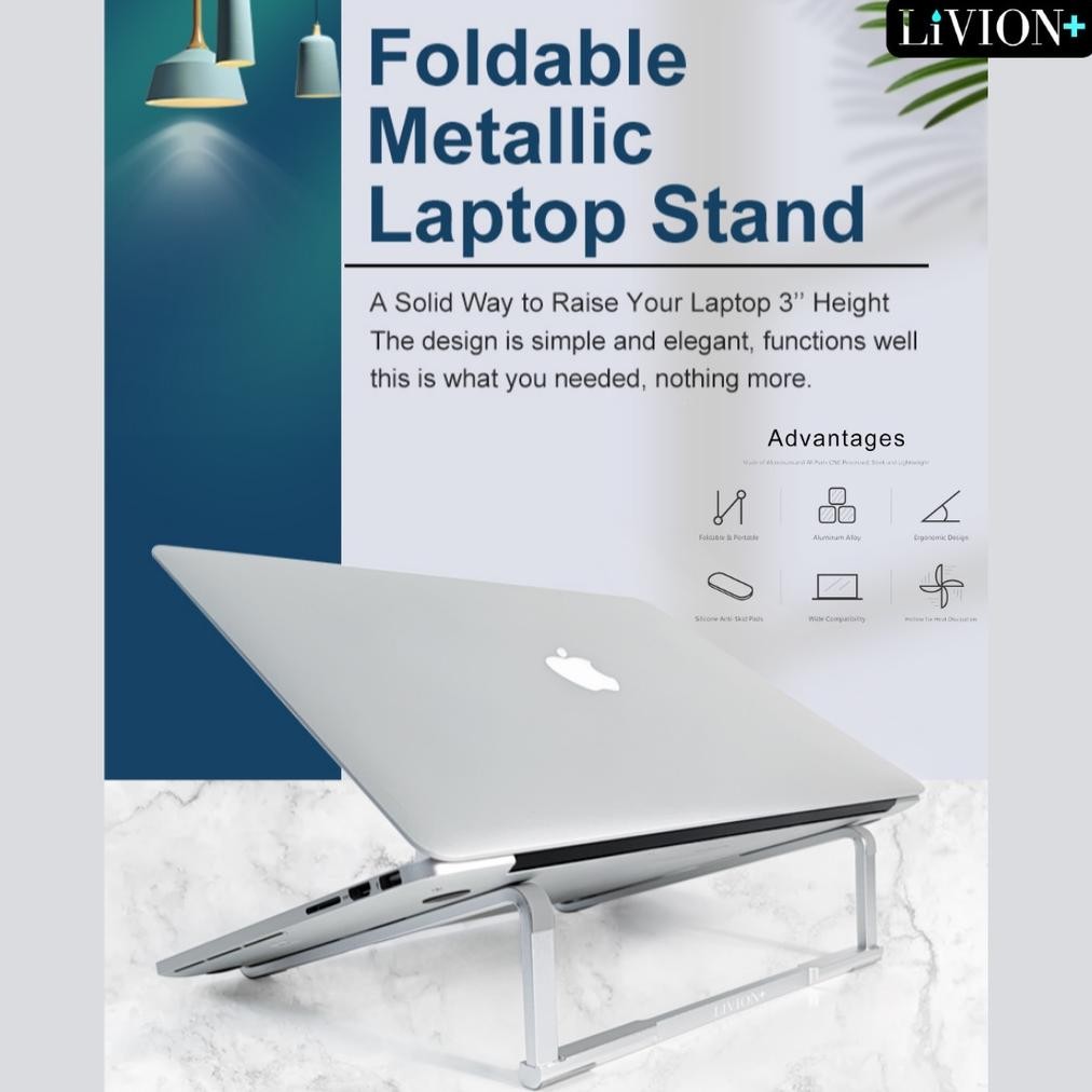 Meja Laptop Portable Aluminium / Dudukan Laptop LiVION+ / Laptop Stand Holder Laptop