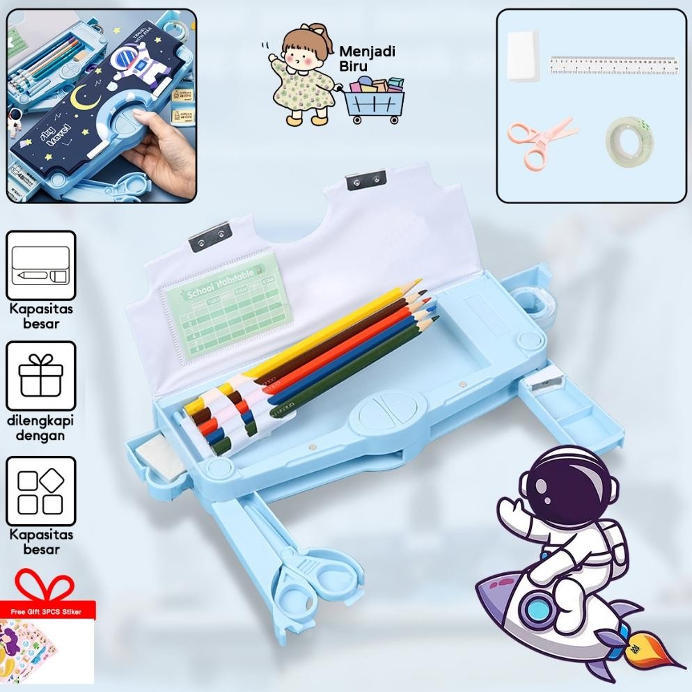 

we-53 Kotak penyimpanan alat tulis multifungsi/dengan gunting/tempat pena/penggaris karet kotak pensil lapis ganda penghapus terisolasi kotak alat tulis multifungsi kotak pensil plastik cocok untuk tempat pensil anak laki-laki/perempuan. Termurah