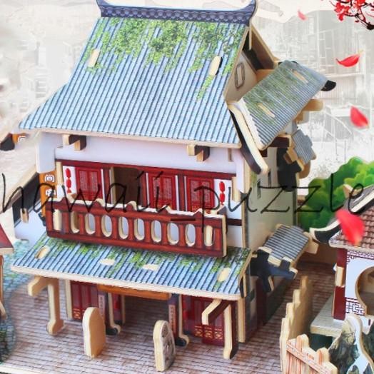 Puzzle 3D Diy Bahan Kayu El Jiang Nan Rumah Cina Mainan Puzzle