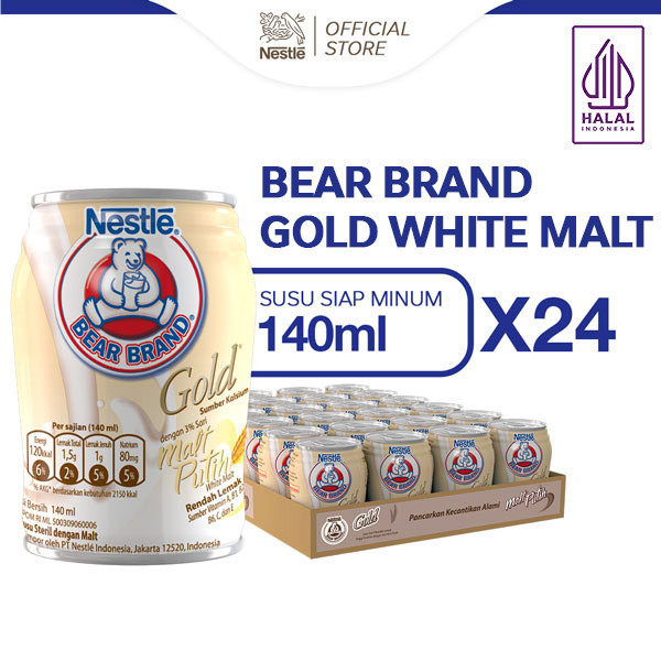 

BEAR BRAND Susu Kaleng Gold White Malt Susu Steril 140ml x 24 pcs