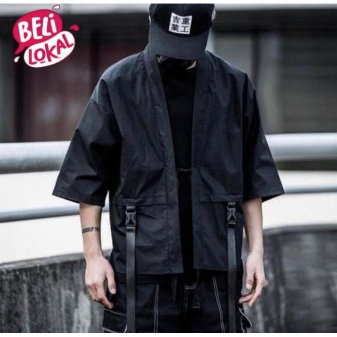 Techwear KIMONO [READY INDO] Cyberpunk Style KIMONO JEPANG HITAM PRIA