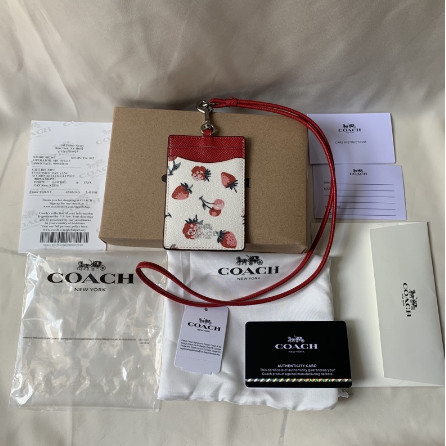 

Terbaru!!! Coachh CH gantungan ID Holder Card Lanyard Original - strawberry dw