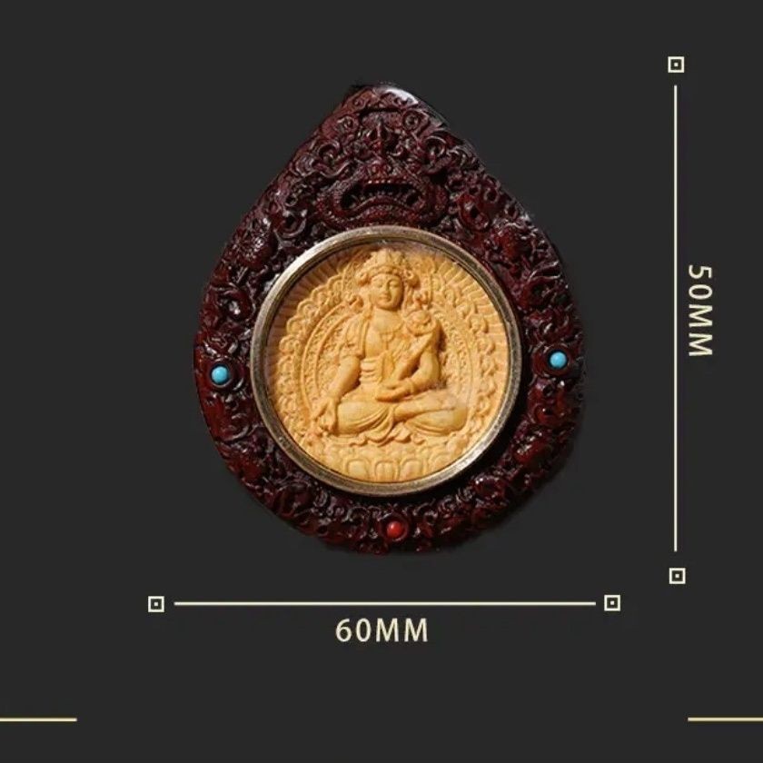 Rosewood Wood Carving Zodiac Buddha Guardian Necklace Pendant