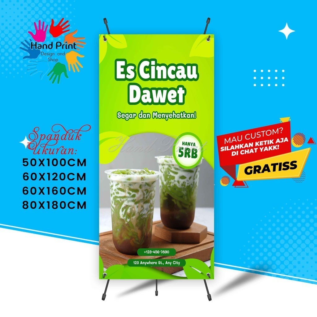 Cetak Spanduk Banner Jualan Cincau Dawet  Hijau MMT Spanduk Custom 60x160