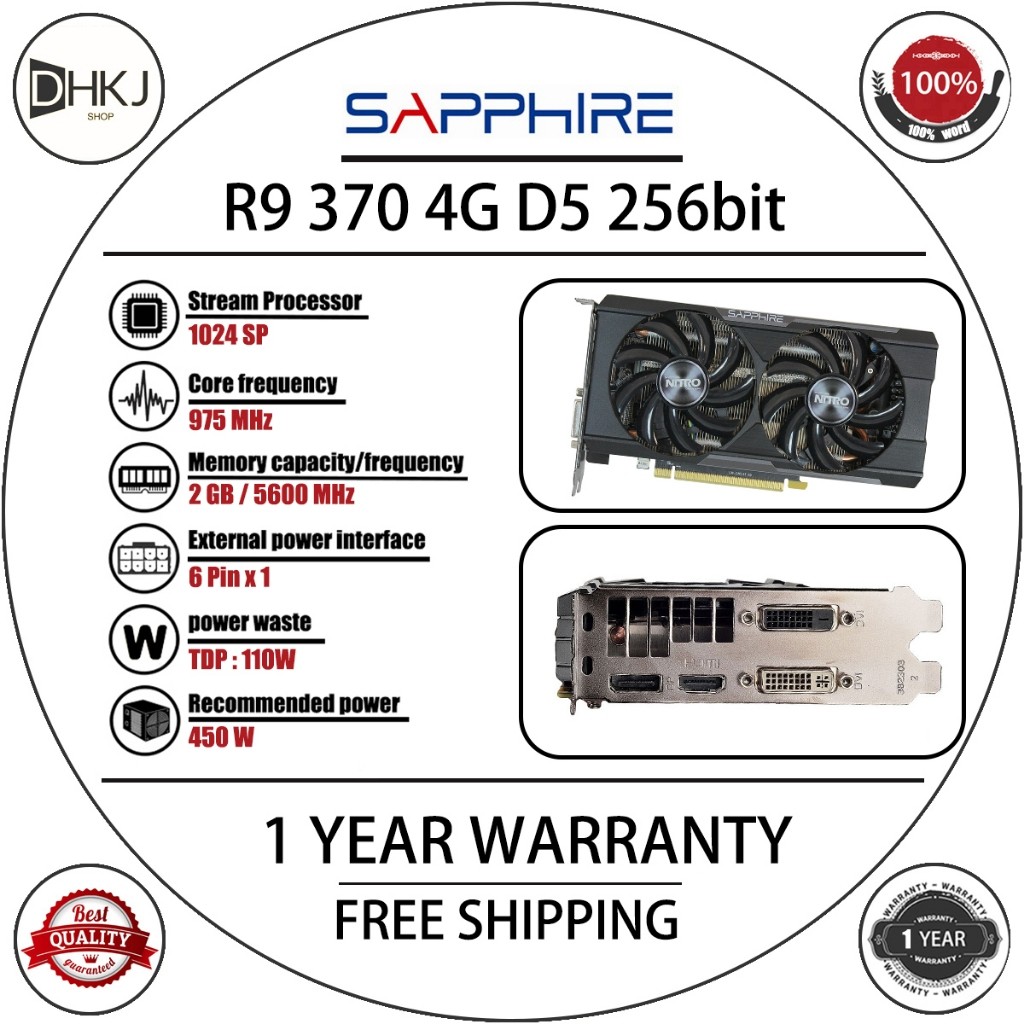 Sapphire R9 370 4G GDDR5 OC 256bit Kartu Video Kartu Grafis AMD Radeon R9 370 4GB Layar Desktop GPU 