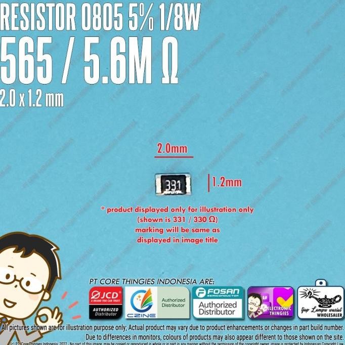 Update (20) RESISTOR 0805 5% 565 / 5.6M OHM SMD 2012 5M6 thingie43 dijamin